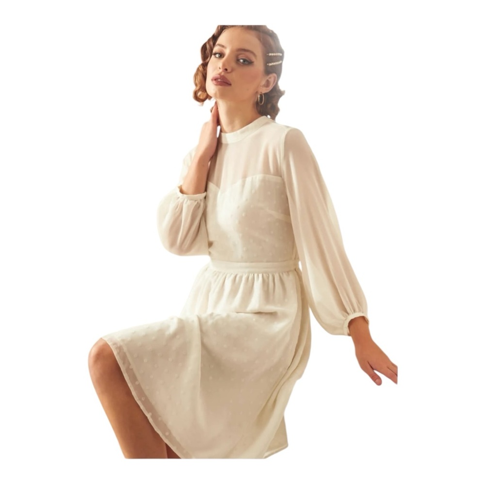 ModCloth Sheerly Blessed In Bliss Fit And Flare Polka Dot Dress